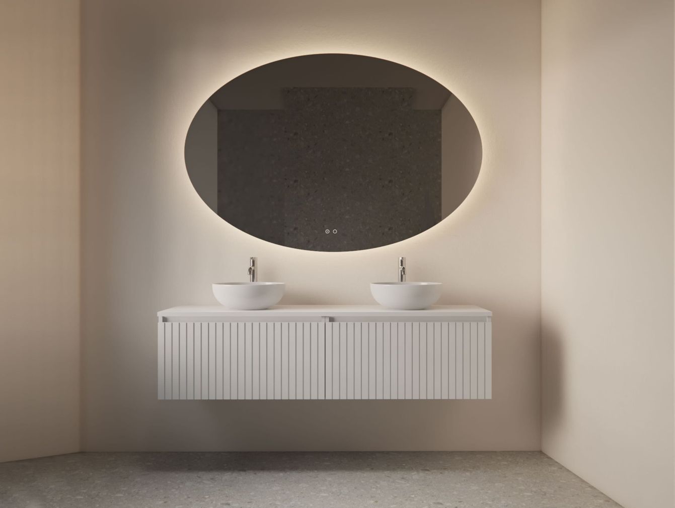 Preview: Gliss Ovaler Badezimmerspiegel mit LED-Beleuchtung und Spiegelheizung